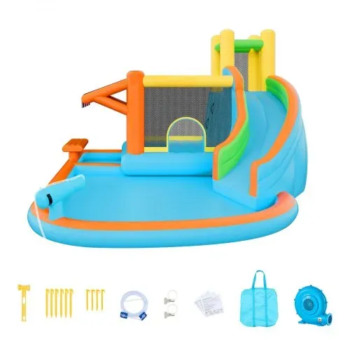 VEVOR Aufblasbare Wasserhüpfburg Outdoor (455 x 390 x 238 cm), Hüpfburg mit Wasserrutsche & Hüpfburgelementen & Hoher Rutsche & Planschbecken & Spielmarktstand, für 3–4 Kinder (3 bis 8 Jahre Alt) – Bild 9