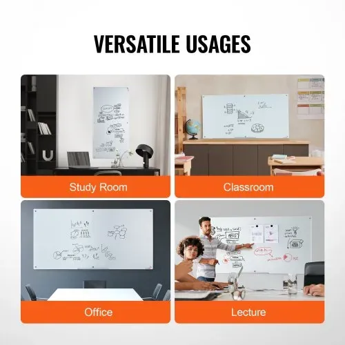 VEVOR Magnetisches Glas-Whiteboard, Wandtafel Trocken Abwischbare Tafel 1829 x 915 cm, Wandmontiertes Weißes Glasboard ohne Rahmen, mit Stiftablage, einem Radiergummi& 2 Stiften, Magnettafel Weiß – Bild 4