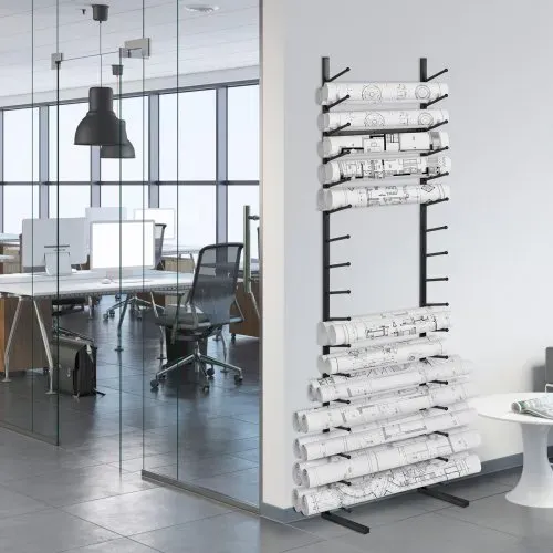 VEVOR Blaupausen-Aufbewahrungsregal, Hängendes Poster-Präsentationsregal mit 16 Ebenen, Vertikaler Blaupausen-Rollenordnerhalter 2 Rollen/Reifen, Rollordner-Aufbewahrungsregal für Blaupausen-Kartenposter – Bild 7