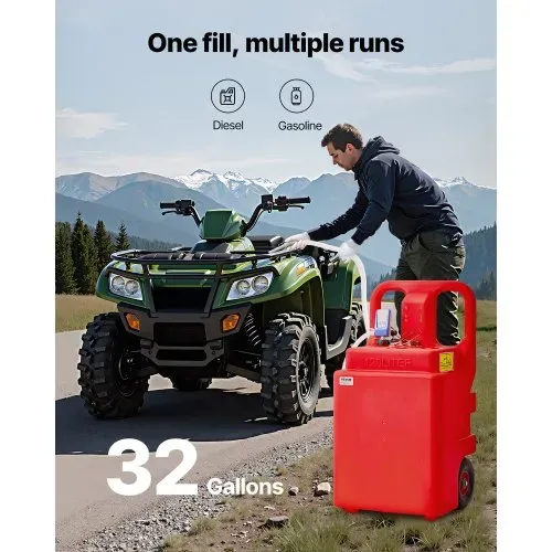 VEVOR Kraftstofftrolley, 121 L, Kraftstoffkanister mit 9,46 L/min elektrischer Kraftstofftransferpumpe, 1,2 m Förderschlauch & Auto-Stop-Sensordüse, Tankadapter, geeignet für Diesel & Benzin, rot VEVOR Kraftstofftrolley, 121 L, Kraftstoffkanister mit 9,46 L/min elektrischer Kraftstofftransferpumpe, 1,2 m Förderschlauch & Auto-Stop-Sensordüse, Tankadapter, geeignet für Diesel & Benzin, rot