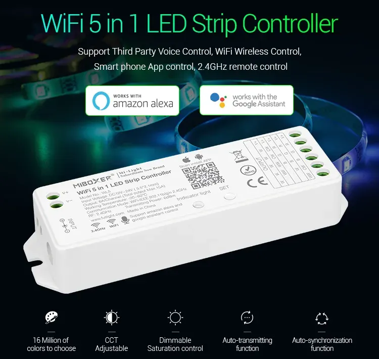 MiBoxer WL5 LED Controller 5in1 RGB-WW (RGB-CCT) DC12~24V WiFi + 2.4G Alexa Serie – Bild 2