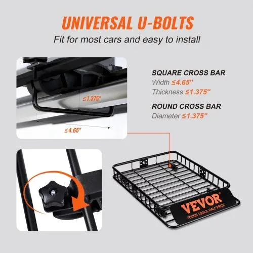 VEVOR Dachgepäckträger Korb Auto Dachkorb Universal 1175 x 915 x 114 mm, Dachgepäckträger Wanne 90 kg Tragfähigkeit Relingträger Fracht Gepäckablage Schwarz für Camping, Grillen, Autoreisen usw. – Bild 5