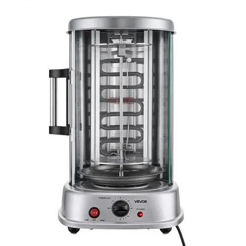 VEVOR Vertikaler Dönergrill 11,5 L 1500 W Gyrosgrill Kebab Shawarma Silber für Kleine Haushalte, 190 °C Maximaltemperatur, Timer 0–60 Minuten, Sicherheitsglastür, Tropfschale, Drehgabeln und Spieße – Bild 10