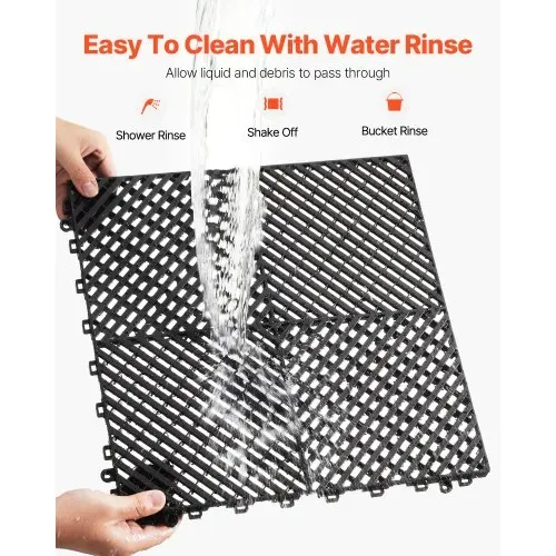 VEVOR 24 x ineinandergreifende Drainagematte Duschmatte 415 x 415 mm modulares ineinandergreifende Bodenmatten 17,6 mm dicke Drainagematten, rutschfeste Drainage-Bodenfliesen, für Garage Schwarz – Bild 3