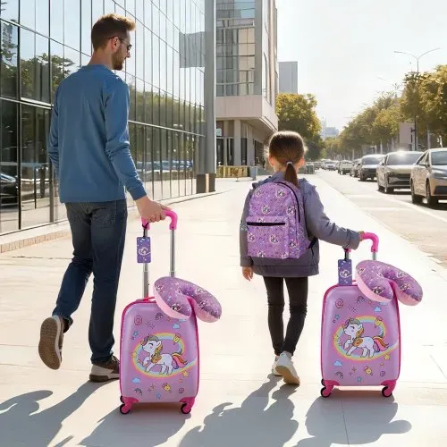 VEVOR 5 tlg. Kinderkoffer Set, 457,2 mm, Hartschalenkoffer mit Kindertrolley, Rucksack, Nackenkissen, Lunchbox & Kofferanhänge, Kofferset fürJungen & Mädchen, praktisch für Reisen Fliegen (Einhorn) – Bild 7
