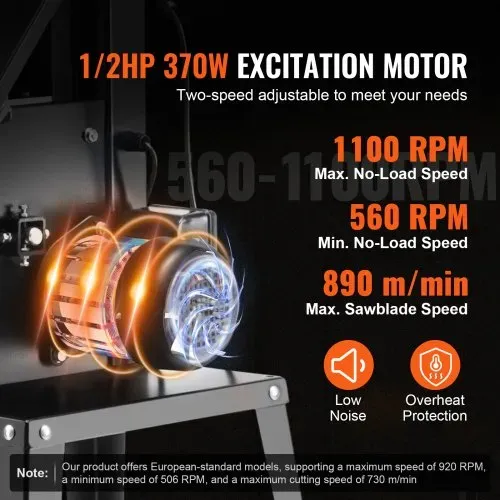VEVOR Bandsäge mit Ständer, 9,65 Zoll, 506 U/min / 920 U/min, Tischbandsäge mit zwei Geschwindigkeiten, 370 W, 1/2 PS-Motor, 6 Zoll Schnitthöhe, 72,13 Zoll Sägeblattlänge, mit Anschlag und Gehrungsanschlag, für die Holzbearbeitung von Aluminium und Kunststoff – Bild 3