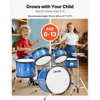 VEVOR Schlagzeug Set, 5-teilig, inkl. 40,6 cm Basstrommel, 25,4 cm Snare, 20,3 cm & 25,4 cm Tomtoms, 33 cm Standtom, 25,4 cm Crash-Becken & 20,3 cm Hi-Hat, für Kinder von 6–13 Jahren, Blau VEVOR Schlagzeug Set, 5-teilig, inkl. 40,6 cm Basstrommel, 25,4 cm Snare, 20,3 cm & 25,4 cm Tomtoms, 33 cm Standtom, 25,4 cm Crash-Becken & 20,3 cm Hi-Hat, für Kinder von 6–13 Jahren, Blau