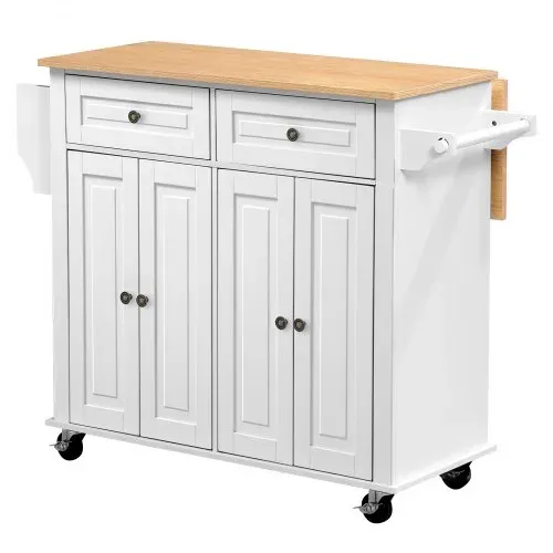 VEVOR Kücheninselwagen mit 2 Schubladen & 4 Türen Mobile Kücheninsel Weiß, Küchenwagen mit Gewürzhalter, Handtuchhalter & Ausklappbarer Arbeitsplatte (900 x 395 x 15 mm) fürs Esszimmer, Servierwagen – Bild 9