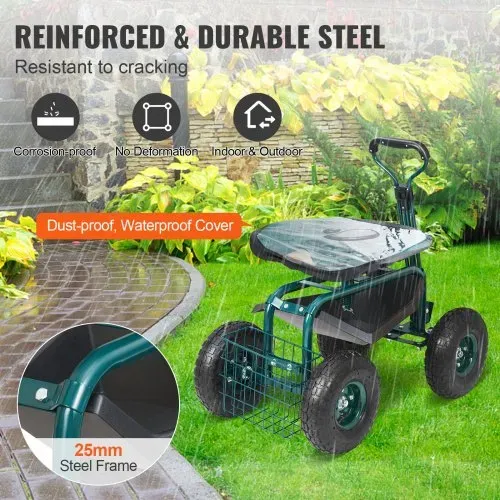 VEVOR Rollsitz Werkstattwagen aus Stahl bis 136kg belastbar Gartenwagen mit 25cm Griff und 45-54cm höhenverstellbarem Sitz Rollwagen 30PSI Reifendruck Arbeitssitz Gartensitz Grün – Bild 5