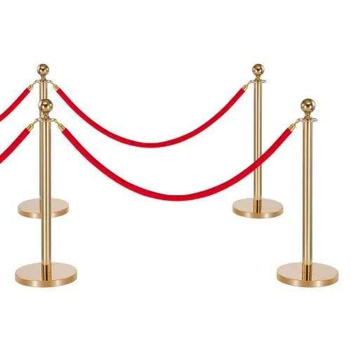VEVOR Absperrpfosten 6-teilig, Personenleitsystem Set mit Rotem Teppich (8 m) & 4 Roten Samtseilen (1,5 m), Absperrständer mit Nachfüllbarem Sockel für Konzerte Ausstellungen Hotels Kinos (Golden) – Bild 10