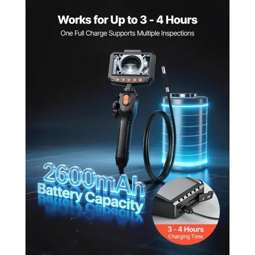 VEVOR Endoskopkamera mit Licht Drehbar, Inspektionskamera mit Zwei-Wege beweglichem Kopf, IP67 Wasserdichte Rohrkamera mit 4,3 Zoll Display 1,5m Kabel 2600mAh Akku, 6,2mm Boreskopkamera für Auto Haus – Bild 5