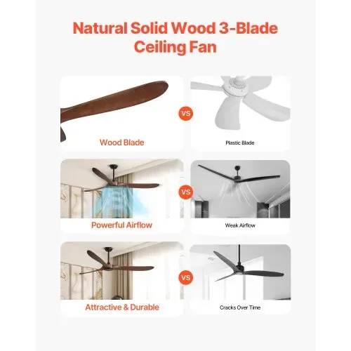 VEVOR 180 cm Deckenventilator ohne Licht, 6-Gang-Fernbedienung, 3 Holzflügel, umkehrbarer Gleichstrommotor, Außenventilator für Schlafzimmer, Wohnzimmer, Terrasse, Innen-/Außenbereich, Walnuss VEVOR 180 cm Deckenventilator ohne Licht, 6-Gang-Fernbedienung, 3 Holzflügel, umkehrbarer Gleichstrommotor, Außenventilator für Schlafzimmer, Wohnzimmer, Terrasse, Innen-/Außenbereich, Walnuss