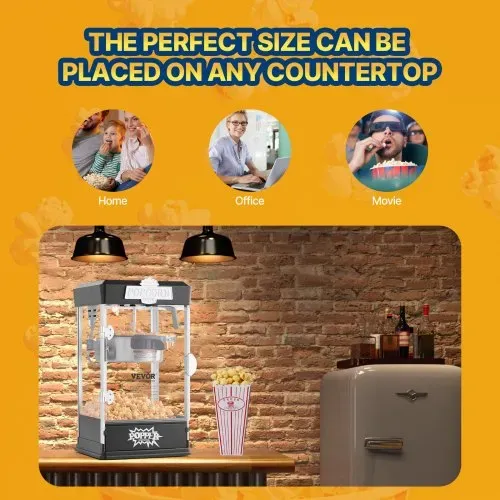 VEVOR Popcornmaschine Popcornautomat Popcorngerät 480 W Popcornmaschine, Popcorn Maker 4 oz Kessel für 1,5 Gal pro Ladung, Tisch-Popcornmaschine Popcorn Maschine inkl. 3 Schaufeln Kino-Stil Schwarz – Bild 3