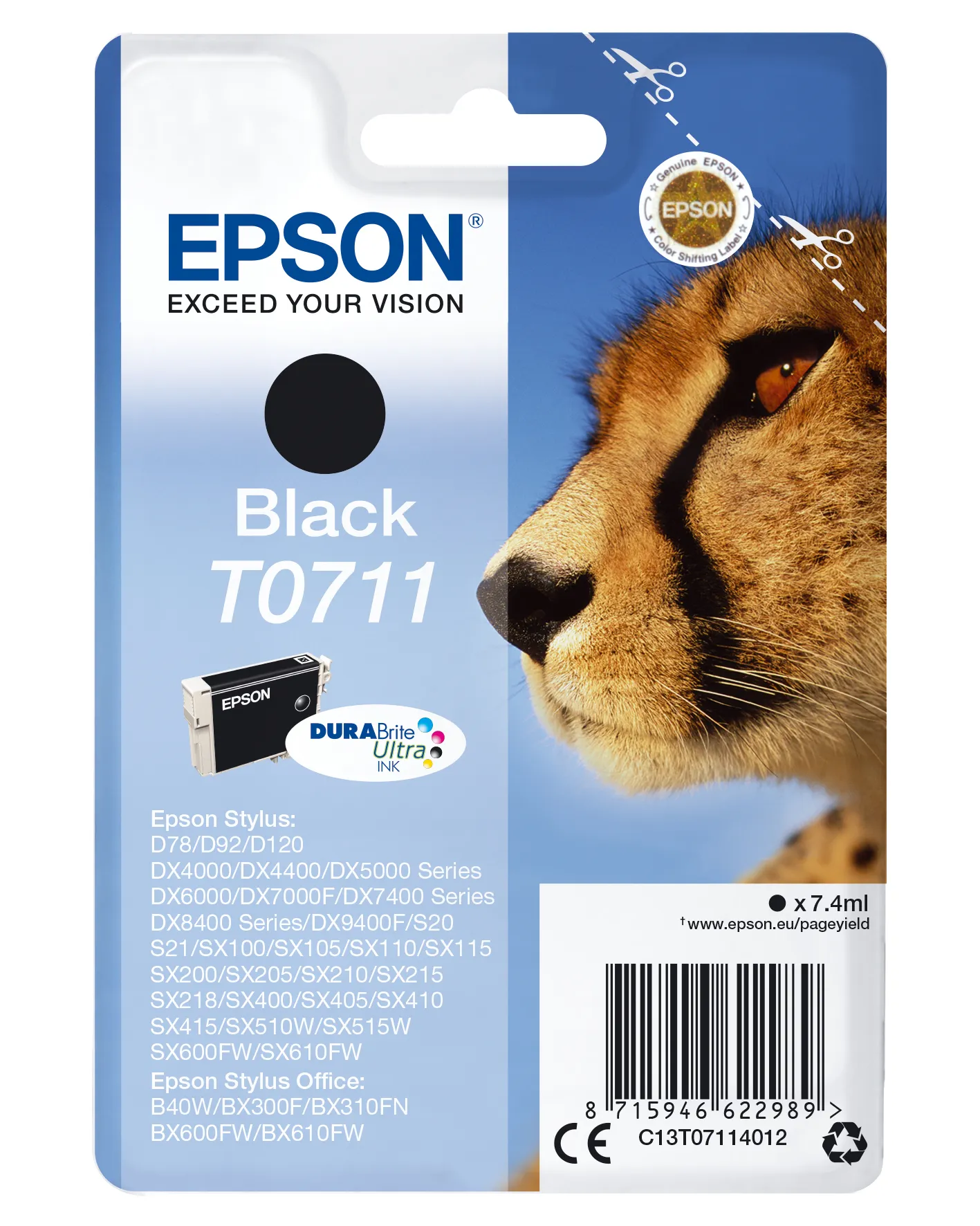 Epson Cheetah Singlepack Black T0711 DURABrite Ultra Ink Epson Cheetah Singlepack Black T0711 DURABrite Ultra Ink