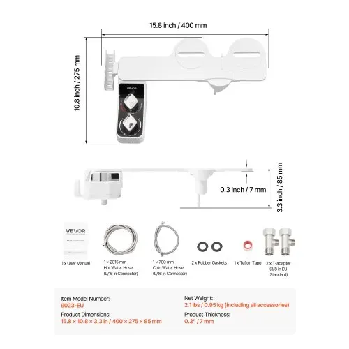 VEVOR Bidet-Toilettenaufsatz 7 mm ultradünner Toilettensitz-Aufsatz mit 2 einziehbaren Düsen (Kaltwasser / Warmwasser) & 2 Drehknöpfen & einstellbarm Wasserdruck für die Gesäß- und Intimwäsche – Bild 6