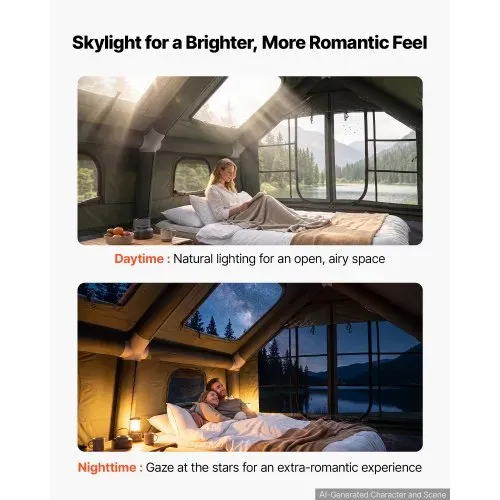 VEVOR Aufblasbares Zelt Glamping Luftzelt 5-8 Personen mit Pumpe Grün, für Outdoor-Aktivität Wasserabweisendes Poly-Baumwollgewebe mit Dachfenster Ofenrohrdurchführung Netzfenster & Tragetasche – Bild 5
