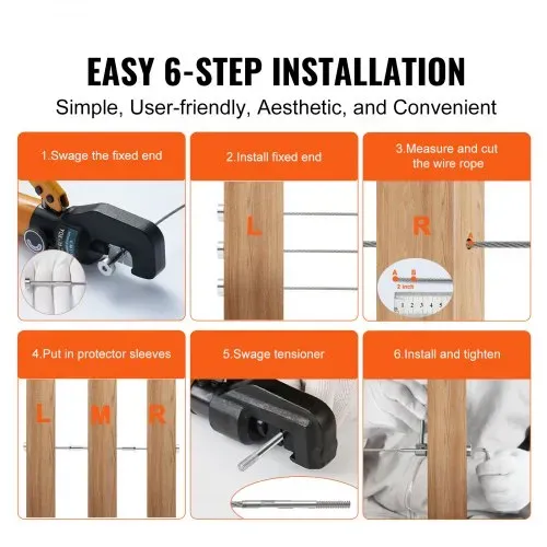 VEVOR 20er-Pack unsichtbares Kabelgeländer-Set T316 Edelstahl 1/8" unsichtbare Aufnahme und Gesenkbolzenende für Kabelgeländer Gesenkspanner 1/8" für Holz-/Metallpfosten Kabelgeländer-Hardware Silber – Bild 5
