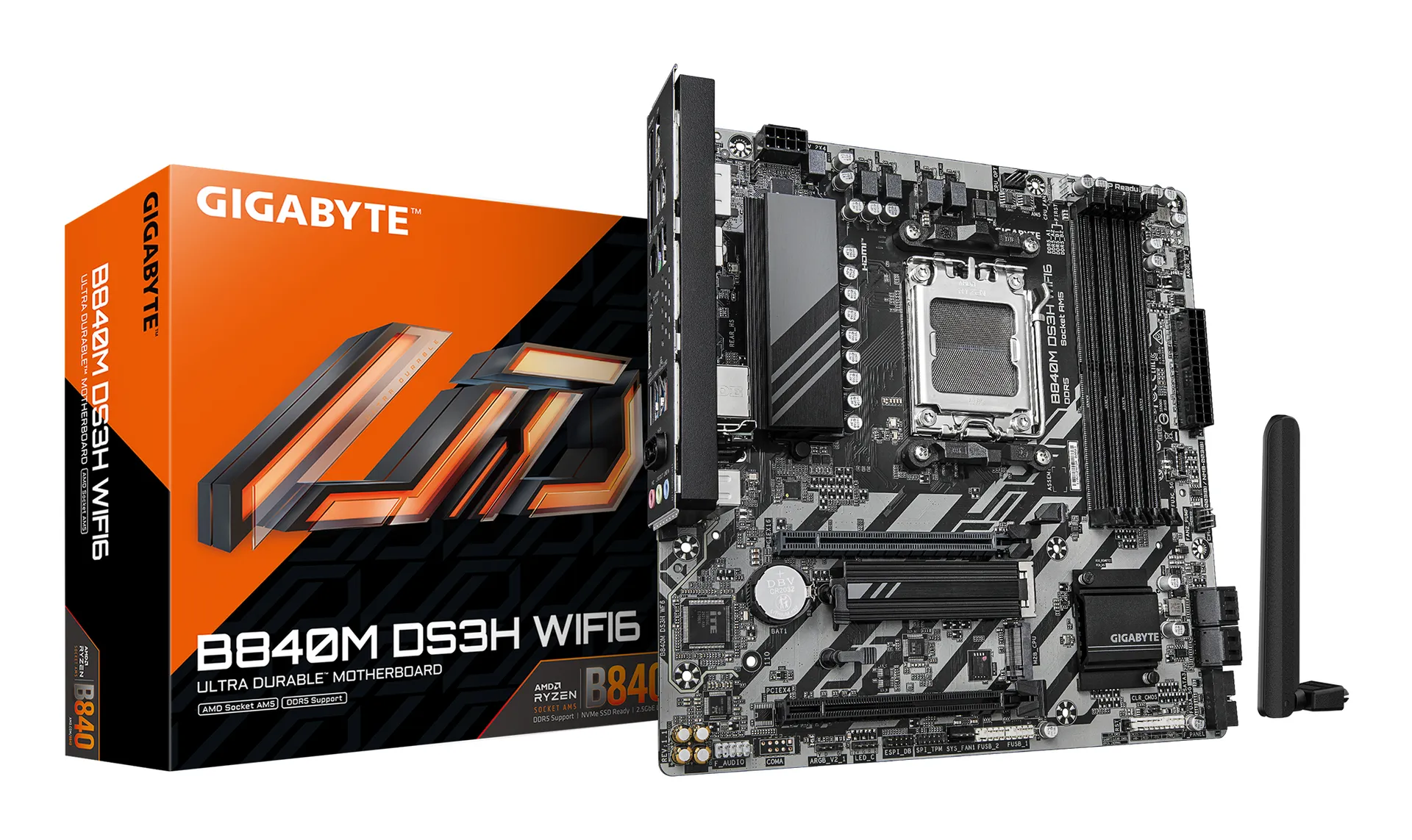 GIGABYTE B840M DS3H WIFI6 Mainboard – AMD Ryzen 9000 Prozessoren, 8+2+2 Phasen VRM, bis zu 8200 MHz DDR5, 2 x PCIe 4.0 M.2, Wi-Fi 6, 2,5 GbE LAN, USB 3.2 Gen 1 GIGABYTE B840M DS3H WIFI6 Mainboard – AMD Ryzen 9000 Prozessoren, 8+2+2 Phasen VRM, bis zu 8200 MHz DDR5, 2 x PCIe 4.0 M.2, Wi-Fi 6, 2,5 GbE LAN, USB 3.2 Gen 1