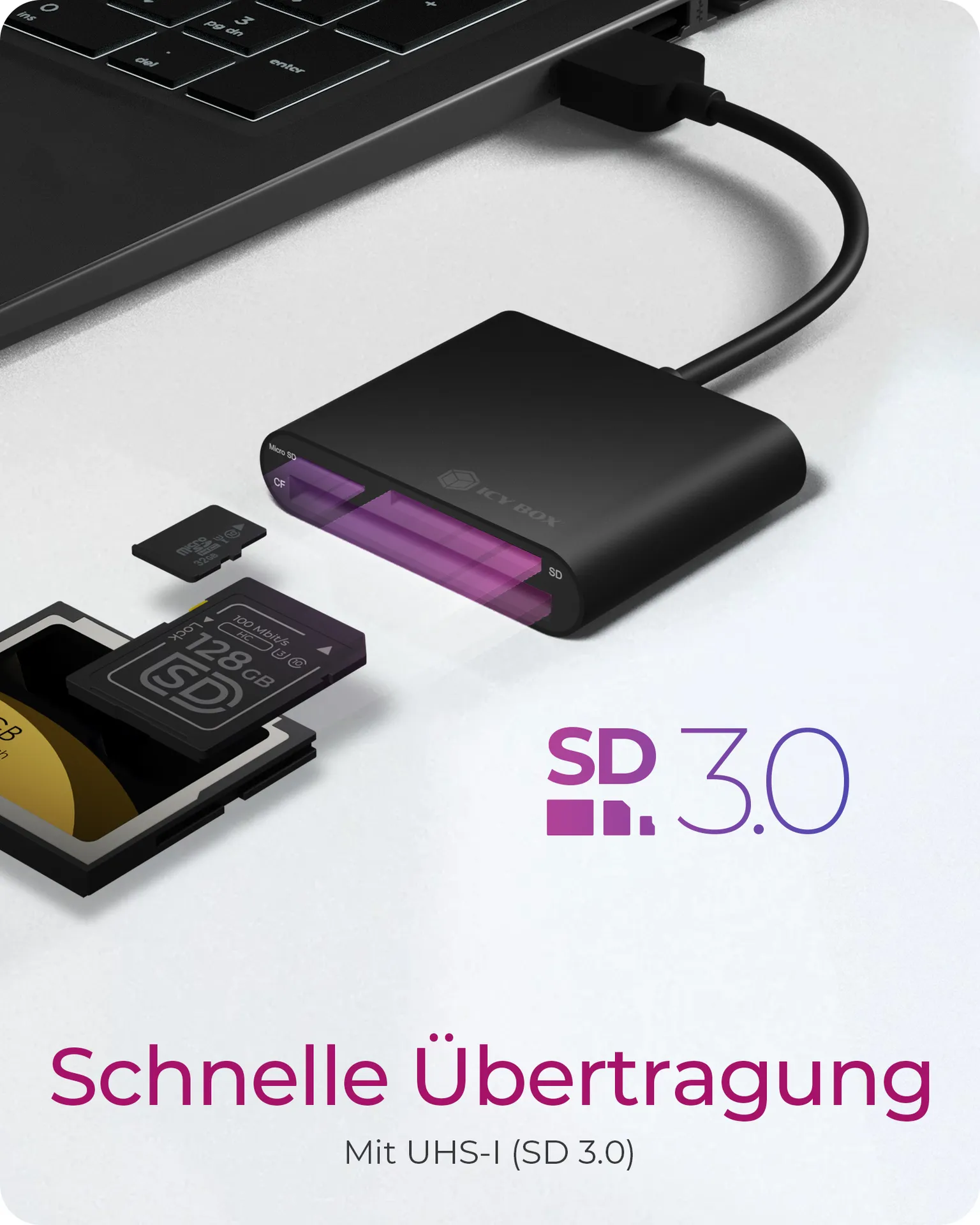 ICY BOX IB-CR301-U3 Externer Multi Card Reader (CF, SD, microSD) mit USB 3.2 Gen 1 Hostanschluss – Bild 3