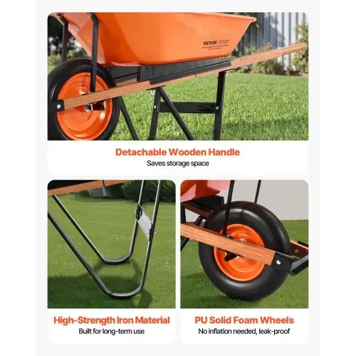 VEVOR Schubkarrenwagen, 5 Kubikfuß Tragkraft und 330 lbs Fassungsvermögen, einrädriger Gartenkipper, Gartenwagen mit Metallgriff und 16 Zoll breiten Spurrädern, leicht zu beladender Mehrzweck-Gartenwagen und Wagen für Rasenfarm – Bild 5