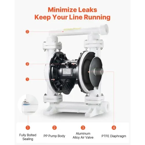 VEVOR Druckluft-Doppelmembranpumpe, 95 L/min, 25,4 mm Einlass & Auslass, pneumatische Altöl-Transferpumpe, max. 100 PSI, Polypropylengehäuse, luftbetrieben für Diesel, Fett, Kerosin, Benzin & Öl VEVOR Druckluft-Doppelmembranpumpe, 95 L/min, 25,4 mm Einlass & Auslass, pneumatische Altöl-Transferpumpe, max. 100 PSI, Polypropylengehäuse, luftbetrieben für Diesel, Fett, Kerosin, Benzin & Öl