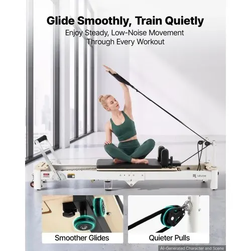 VEVOR Pilates Reformer Gerät Klappbar 221 x 69 x 83 cm Aluminiumlegierung für Heimgebrauch & Fitnessstudio, mit Jumpboard, Sitzbox, Verstellbarer Kopfstütze und Leisem Schlittenlauf, 181 kg Belastbar – Bild 3