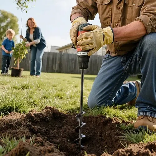 VEVOR Erdbohrer für Bohrmaschine, 40 x 420 mm Gartenbohrer aus Q235-Stahl, für 3/8-Zoll-Sechskant-Bohrer, Pfahlbohrer, Durchlässenbohrer, Grabungswerkzeug zum Pflanzen und Bohren – Bild 7
