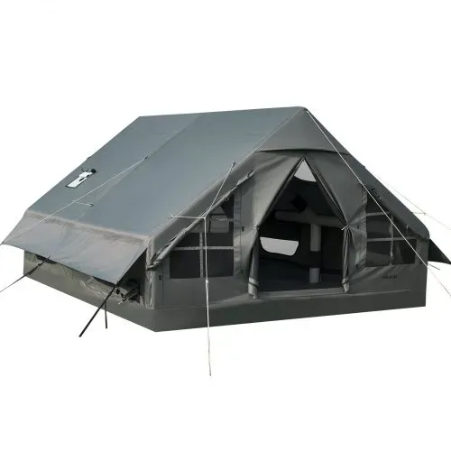 VEVOR Aufblasbares Campingzelt Familienzelt Luftzelt 5-8 Personen Grün, für Outdoor-Aktivität Wasserabweisendes 420D Oxford-Gewebe mit Dachfenster Ofenrohrdurchführung Netzfenster & Tragetasche – Bild 8