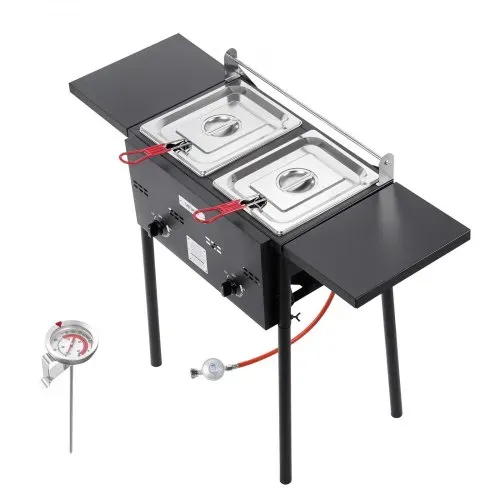 VEVOR Propan-Fritteuse Outdoor gewerbliche Fritteuse mit 2 Tanks (9 L x 2), Edelstahl-Kocher mit faltbarer Plattform & Doppelkorb & Wärmeregulierung, Standfritteusen für Restaurants Snackbars – Bild 8