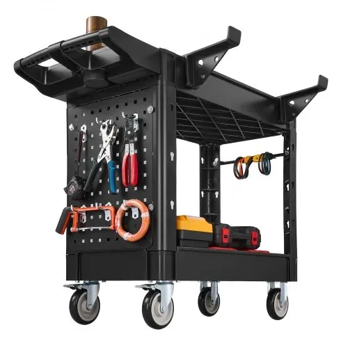 VEVOR Servicewagen Werkstattwagen Werkzeugwagen PP 1010x440x845mm Schwarz, Rollwagen mit 250kg Tragkraft, Inkl. 2 Ebene Rollen Lochwand Haken & Griff mit Ablagefach, Allzweckwagen für Garage Werkstatt – Bild 10