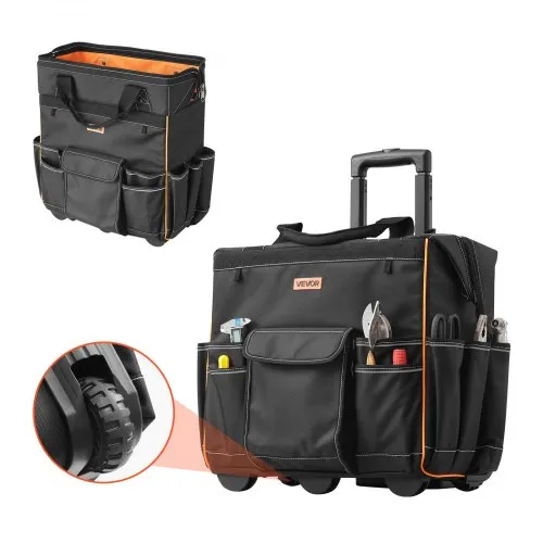 VEVOR Werkzeugtasche mit Rollen, Tragkraft 50 kg, 25 Taschen, Arbeitsrucksack mit verstellbarem Teleskopgriff & stabiler Basis, Werkzeugtaschen-Organizer für Elektriker, Baugewerbe, 460x270x430 mm VEVOR Werkzeugtasche mit Rollen, Tragkraft 50 kg, 25 Taschen, Arbeitsrucksack mit verstellbarem Teleskopgriff & stabiler Basis, Werkzeugtaschen-Organizer für Elektriker, Baugewerbe, 460x270x430 mm