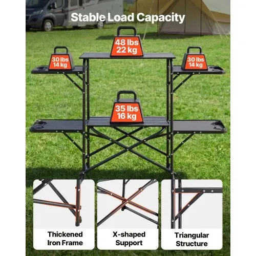 VEVOR Klappbare Campingküche, Campingkochstation mit 4 Beistelltischen, Hitzebeständiger Tischplatte und Tragetasche, Tragbare Camping-Küchenstation Ideal für Picknick, Grillen und Wohnmobilreisen – Bild 3