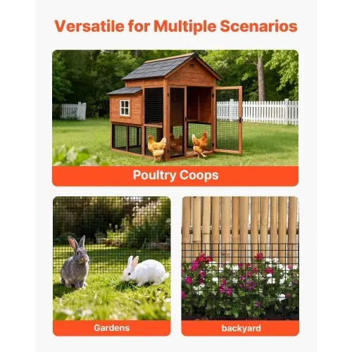 VEVOR Gartenzaun 152 cm x 30,48 m, Machenbreite 1,27x1,27 cm, 1,06 mm verzinkter Maschendraht-Zaun, vinylbeschichteter Hühnerdrahtzaun, Schweißgitter, Gartenpflanzenzaun für Kaninchen & Geflügel – Bild 6