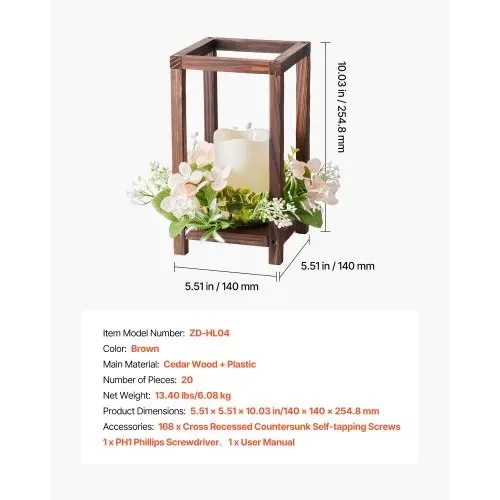 VEVOR 20er-Set Holzlaternen, inkl. 20x Laternen-Kerzenhaltern, 20x flammenlosen LED-Kerzen, 20x Champagner-Blumenkränzen für Hochzeitstisch, Party, Bauernhaus-Dekoration, Braun – Bild 6