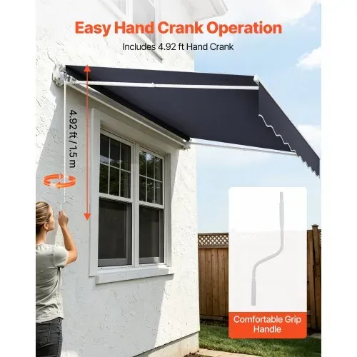 VEVOR Gelenkarmmarkise 3x2,5 m, Einziehbare Markise mit Handkurbel, Terrassenmarkise UPF 80+ Sonnenschutz, Sonnenmarkise, Balkonmarkise für Terrasse, Balkon, Garten & Fenster, Grau – Bild 4
