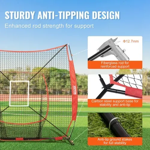 VEVOR 244 x 106 x 211 cm Baseball-Softball-Übungsnetz, tragbares Baseball-Trainingsnetz, Schlagen, Fangen, Pitchen, Backstop-Baseballausrüstung mit Bogenrahmen, Tragetasche, Schlagzone, Rotem Ball. – Bild 2