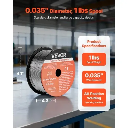 VEVOR Fülldraht 0,9 mm, MIG-Schweißdraht E71T-11, 0,45 kg Gaslose Drahtrolle mit Geringer Spritzerbildung für Alle Schweißpositionen, Selbstschützend für den Außeneinsatz (2 Rollen) VEVOR Fülldraht 0,9 mm, MIG-Schweißdraht E71T-11, 0,45 kg Gaslose Drahtrolle mit Geringer Spritzerbildung für Alle Schweißpositionen, Selbstschützend für den Außeneinsatz (2 Rollen)