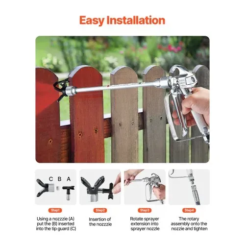 VEVOR Airless Farbspritzpistole und Schlauch Set, 3600 PSI Farbspritzschlauch-Set mit 5 Spitzen, 211, 315, 417, 517, 623, Airless-Spritzpistolen-Set mit Filtern, Schlauch und Verlängerungsstangen – Bild 3