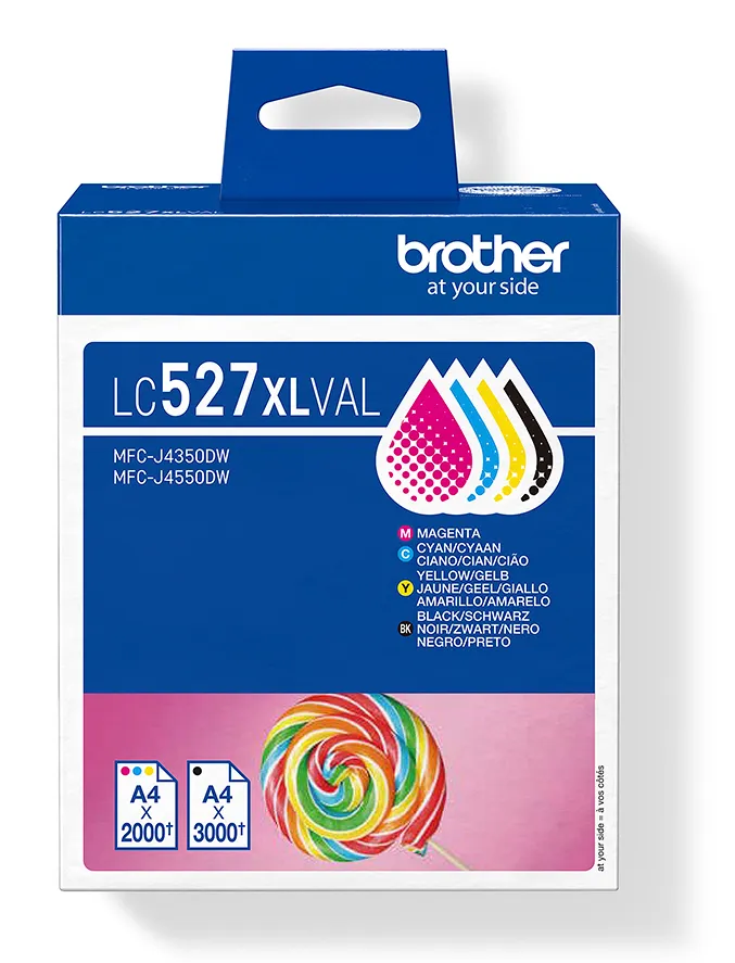 Brother LC527XLVAL Druckerpatrone 4 Stück(e) Original Hohe (XL-) Ausbeute Schwarz, Cyan, Magenta, Gelb Brother LC527XLVAL Druckerpatrone 4 Stück(e) Original Hohe (XL-) Ausbeute Schwarz, Cyan, Magenta, Gelb