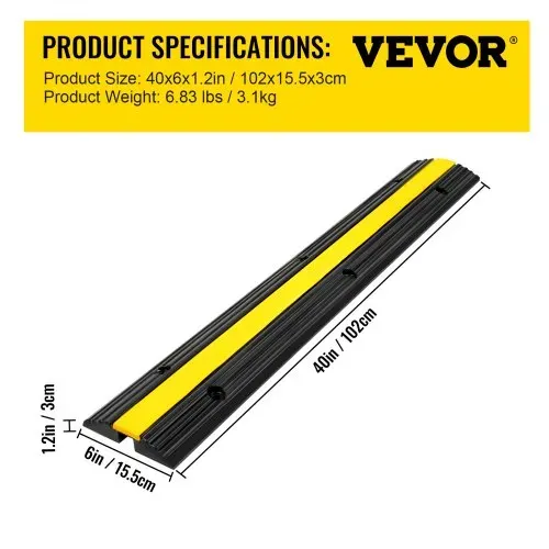 VEVOR 1 Kanal Kabelschutzmatte Kabelkanal Außenbereich 4 Stück Kabelbrücke aus Handelsüblichem Thermoplastischem Gummi mit Parkplätze, Lagerhäuser 102x15.5x3 cm – Bild 6