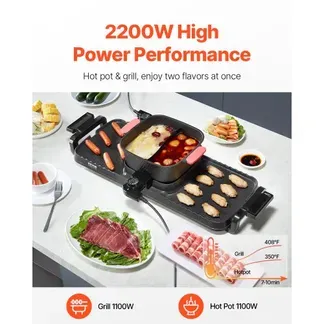 VEVOR Hot Pot 2300 W 2 in 1 elektrischer rauchfreier Grill abnehmbarer Shabu-Shabu-Topf mit Antihaft-Pfanne, separate doppelte Temperaturregelung, koreanischer Indoor BBQ Grill für 1–6 Personen VEVOR Hot Pot 2300 W 2 in 1 elektrischer rauchfreier Grill abnehmbarer Shabu-Shabu-Topf mit Antihaft-Pfanne, separate doppelte Temperaturregelung, koreanischer Indoor BBQ Grill für 1–6 Personen
