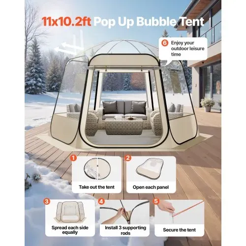VEVOR Pop-up-Bubble-Zelt, 336x305x220 cm, transparentes Campingzelt, Garten-Kuppel-Iglu-Zelt mit Fenstern, 540°-Panoramablick, für 8–10 Personen, Terrasse, Hinterhof VEVOR Pop-up-Bubble-Zelt, 336x305x220 cm, transparentes Campingzelt, Garten-Kuppel-Iglu-Zelt mit Fenstern, 540°-Panoramablick, für 8–10 Personen, Terrasse, Hinterhof