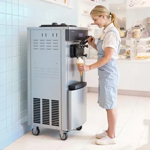 VEVOR Kommerzielle Softeismaschine 2200 W, Freistehende Eismaschine mit 20-28 L/h Produktion, mit 3 Geschmacksrichtungen & 2 Behältern (6 L), Vorkühlung & Selbstreinigung für Snack- und Dessertläden – Bild 7