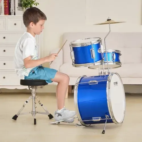 VEVOR Schlagzeugset, 3-teilig, Drum Set mit verstellbarem Thron-Becken-Pedal, zwei Paar Drumsticks, ca. 20 cm Tom Drum, 25 cm Snare Drum, 36 cm Bass Drum, Starter-Schlagzeugset für Kinder, blau – Bild 7