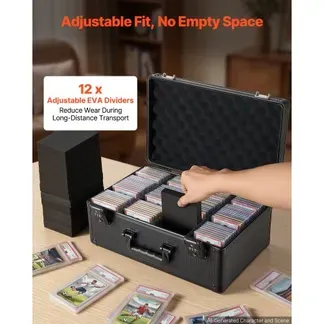 VEVOR Kartenaufbewahrungsbox für 152 PSA-Slab-Karten, Schwarze Kartenbox für 120 SGC, 100 BGS, 550 Toploader oder über 999 Lose Karten, mit 4 Reihen, 12 Trennfächern & TSA-zugelassenem Schloss VEVOR Kartenaufbewahrungsbox für 152 PSA-Slab-Karten, Schwarze Kartenbox für 120 SGC, 100 BGS, 550 Toploader oder über 999 Lose Karten, mit 4 Reihen, 12 Trennfächern & TSA-zugelassenem Schloss