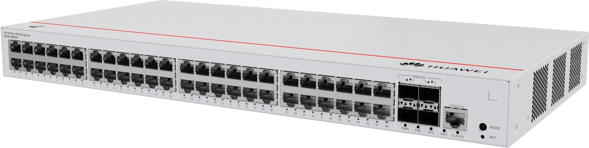 Huawei Switch full managed L2+ 52 Port • 48x GbE • PoE Budget 380W • 48x PoE at • 4x SFP+ • 19" • iStack • S310-48P4X • eKit – Bild 3