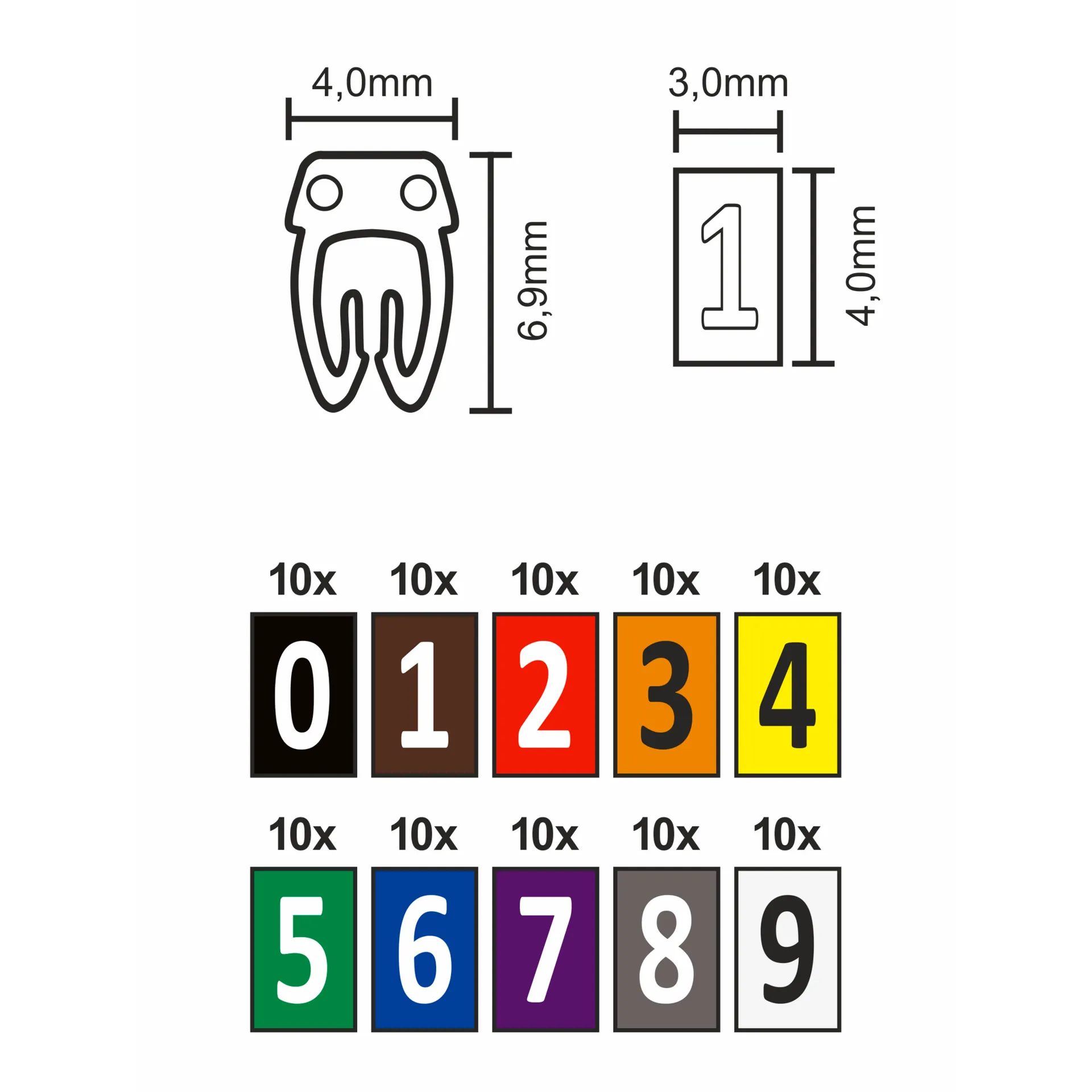 Kabelmarker-Clips McPower, bedruckt mit Ziffern 0-9, Kabeldurchmesser bis 3mm – Bild 3
