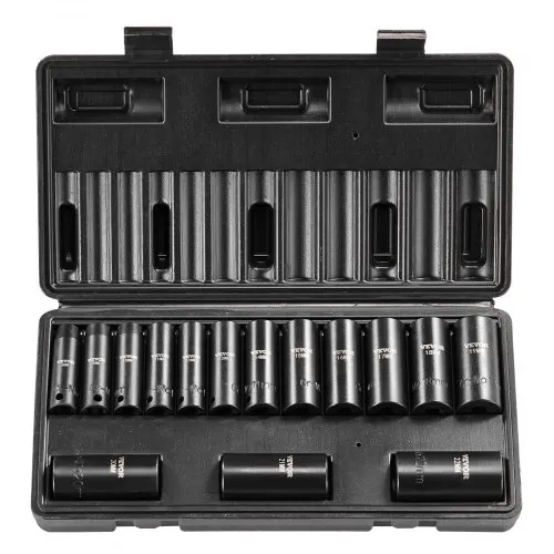 VEVOR Steckschlüsselsatz Schlagsteckschlüsselsatz 3/8 Zoll, 15-teiliger tiefer Steckschlüsselsatz metrisch 8-22 mm, 6-Punkt-Cr-Mo-Legierungsstahl für Autoreparaturen, inkl. Werkzeugkoffer VEVOR Steckschlüsselsatz Schlagsteckschlüsselsatz 3/8 Zoll, 15-teiliger tiefer Steckschlüsselsatz metrisch 8-22 mm, 6-Punkt-Cr-Mo-Legierungsstahl für Autoreparaturen, inkl. Werkzeugkoffer