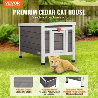 VEVOR Katzenhaus für draußen, wetterfest, Unterschlupf für Wildkatzen für mehrere Katzen, Katzen-/Kaninchenhaus aus Holz für draußen mit PVC-Türklappen und offenem Dach, 21″L x 17″B x 17″H VEVOR Katzenhaus für draußen, wetterfest, Unterschlupf für Wildkatzen für mehrere Katzen, Katzen-/Kaninchenhaus aus Holz für draußen mit PVC-Türklappen und offenem Dach, 21″L x 17″B x 17″H