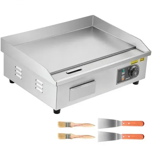 VEVOR Elektrogrill gewerbliche Grillplatte (535 x 300 mm) 3200 W mit 50-300 °C einstellbarer Temperaturregelung, Bratplatte Griddleplatte mit 2 Spachteln & 2 Bürsten & 4 Fußpolstern für Steak – Bild 8